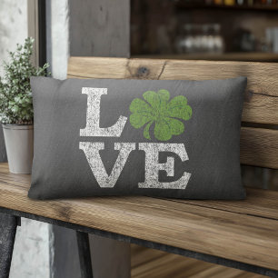 St Patricks Day LOVE with shamrock Lumbar Pillow