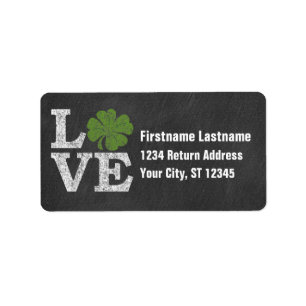 St Patricks Day LOVE with shamrock return address Label