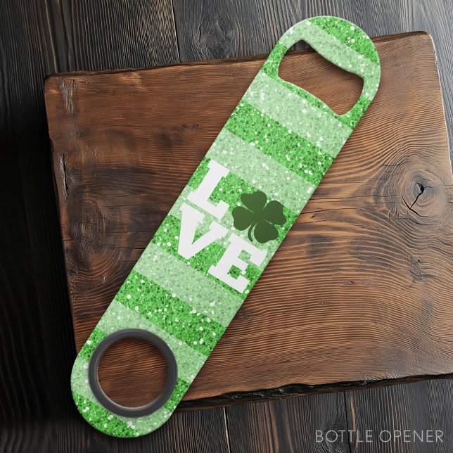 St Patricks Day LOVE with shamrock Speed Bottle Opener (Custom Bar Key)