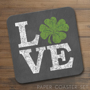 St Patricks Day LOVE with shamrock Square Paper Coaster