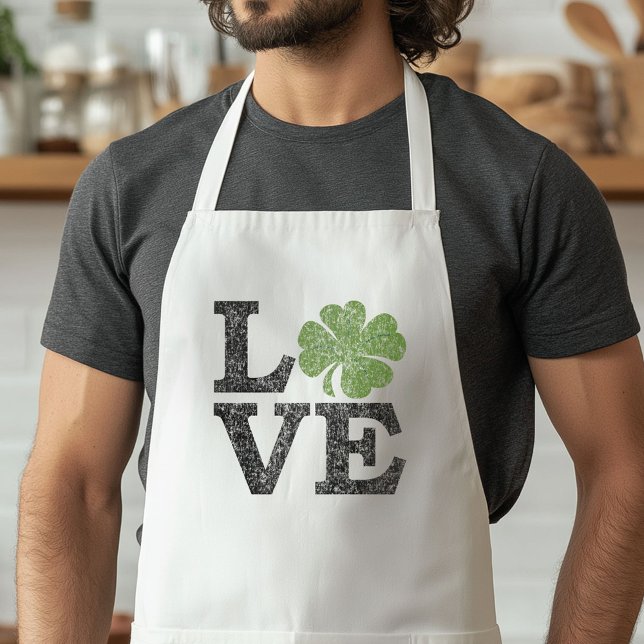 St Patricks Day LOVE with shamrock Standard Apron (St. Patrick's Day Apron)