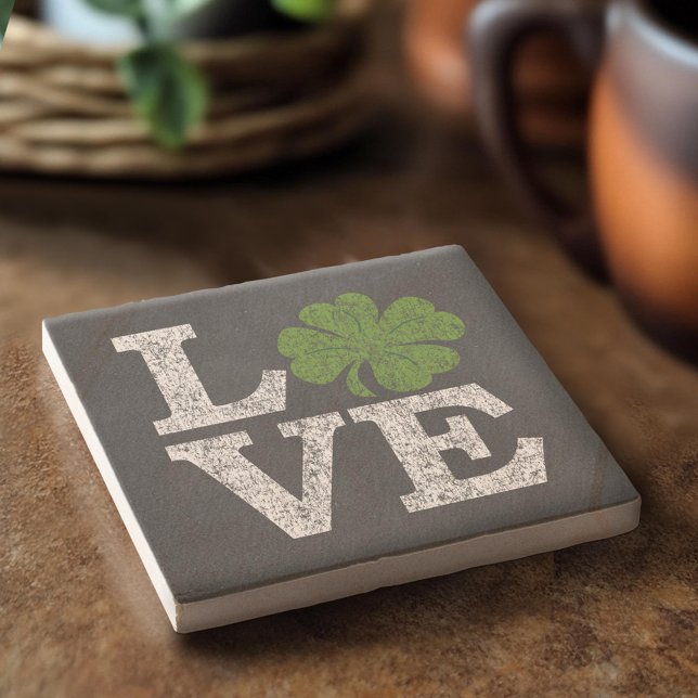 St Patricks Day LOVE with shamrock Stone Coaster (Custom Stone Coaster)