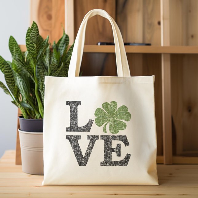 St Patricks Day LOVE with shamrock Tote Bag (Custom Tote Bag)