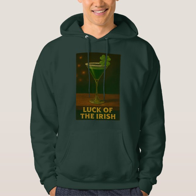 St. Patrick's Day Luck Of The Irish Clover Martini Hoodie (Front)
