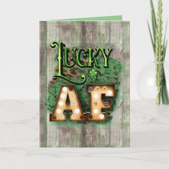 St. Patrick's Day Lucky AF Irish Marquee Lights  Card (Front)