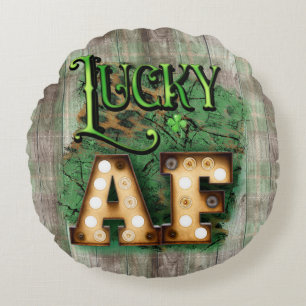 St. Patrick's Day Lucky AF Irish Marquee Lights Round Pillow