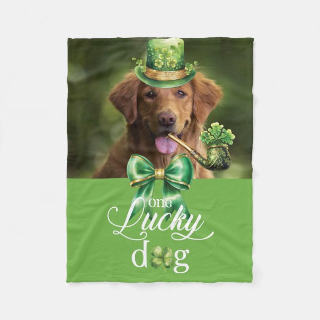 St. Patrick's Day Lucky Dog Funny Custom Photo Fleece Blanket (Front)