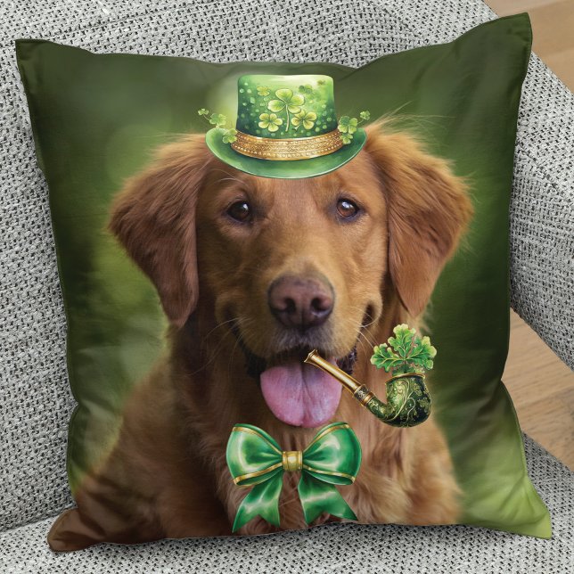 St. Patrick's Day Lucky Dog Funny Custom Photo Throw Pillow (Creator Uploaded)