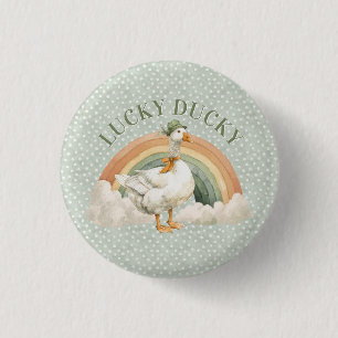  St Patrick's Day Lucky Ducky with Rainbow 1 Inch Round Button
