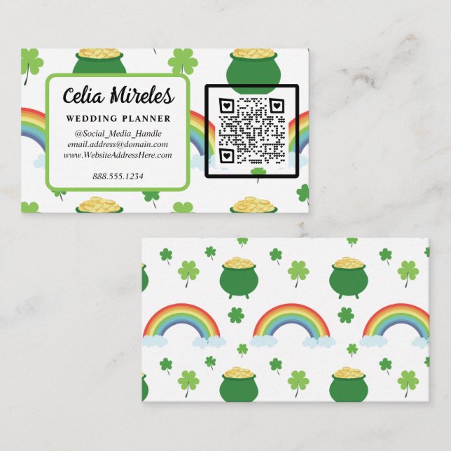 St Patricks Day Lucky Green Shamrock Rainbows Enclosure Card (Front/Back)