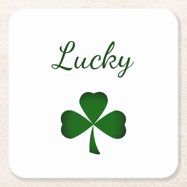 St. Patrick's Day Lucky Green Shamrock  Square Paper Coaster (Front)