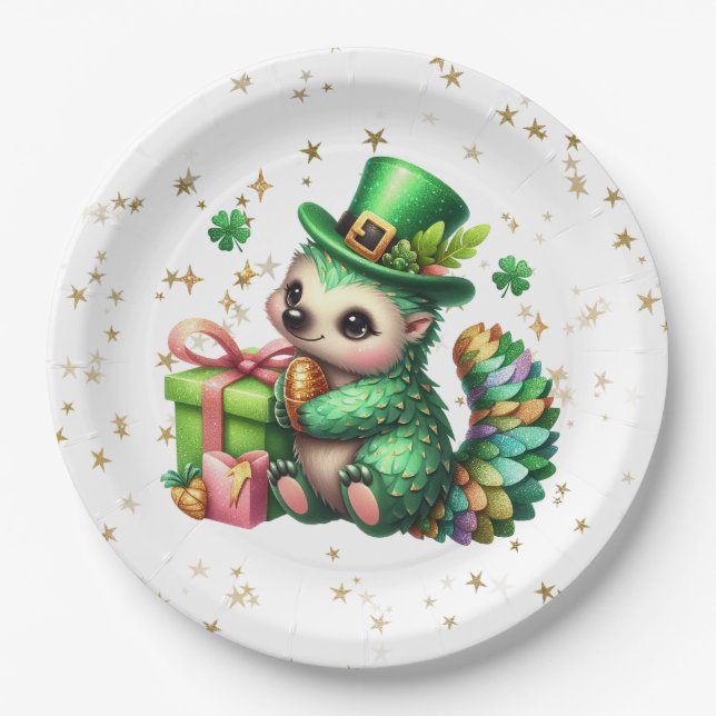 St. Patrick's Day Lucky Hedgehog Paper Plate (Front)