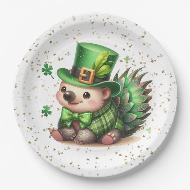 St. Patrick's Day Lucky Hedgehog Paper Plate (Front)