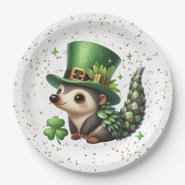 St. Patrick's Day Lucky Hedgehog Paper Plate (Front)