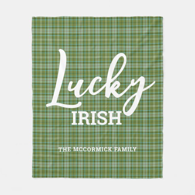 St Patrick's Day Lucky Irish Green Family Monogram Fleece Blanket (Front)