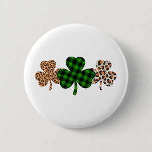 St Patricks Day Lucky Irish Green Plaid Shamrock 2 Inch Round Button