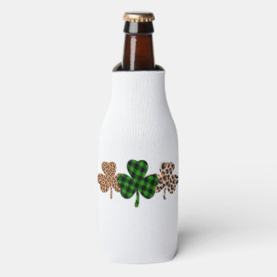 St Patricks Day Lucky Irish Green Plaid Shamrock Bottle Cooler