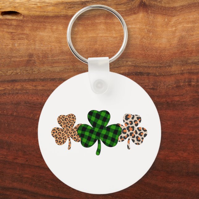 St Patricks Day Lucky Irish Green Plaid Shamrock  Keychain (Front)