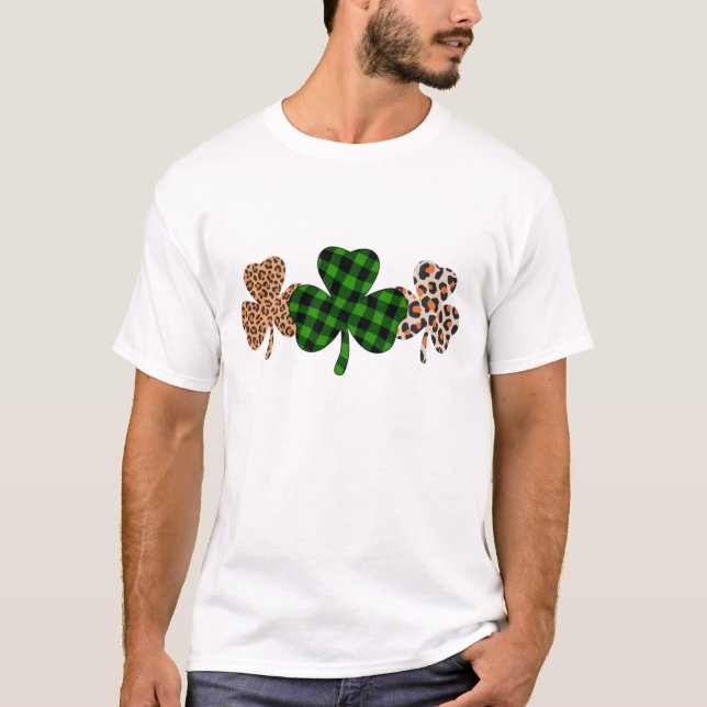 St Patricks Day Lucky Irish Green Plaid Shamrock  T-Shirt (Front)