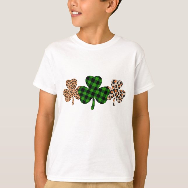 St Patricks Day Lucky Irish Green Plaid Shamrock  T-Shirt (Front)