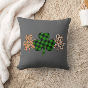 St Patricks Day Lucky Irish Green Plaid Shamrock  Throw Pillow