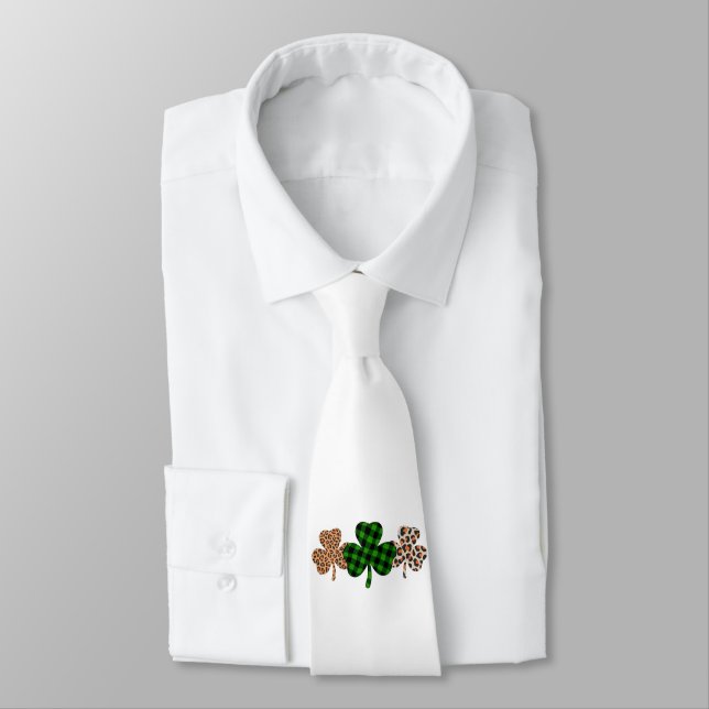 St Patricks Day Lucky Irish Green Plaid Shamrock  Tie (Tied)