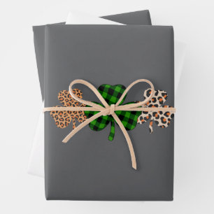 St Patricks Day Lucky Irish Green Plaid Shamrock  Wrapping Paper Sheet