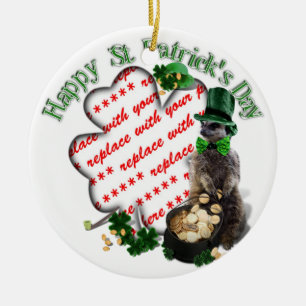 St Patrick's Day Lucky Meerkat Shamrock Frame Ceramic Ornament