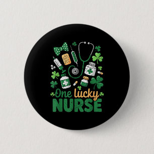 St Patricks Day Lucky Nurse Shamrock Medical  2 Inch Round Button