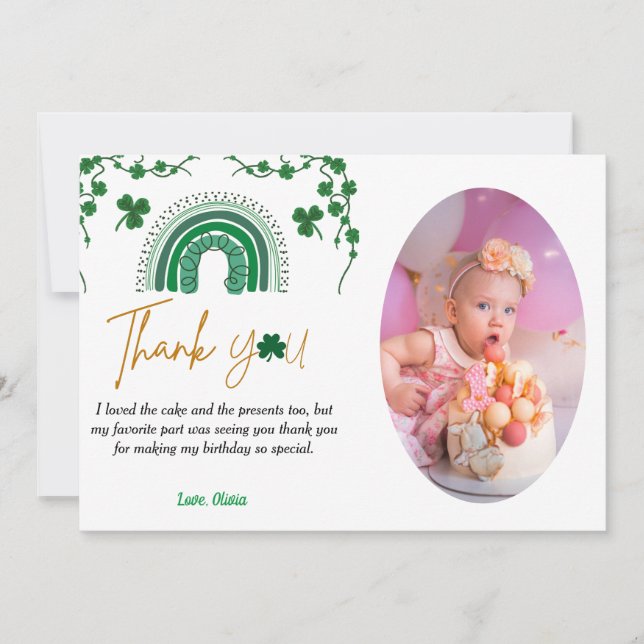 St patrick's day lucky one birthday thank you card (Front)