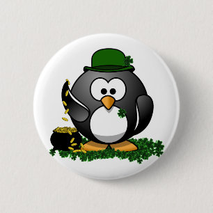 St. Patrick's Day Lucky Penguin with Pot Of Gold 2 Inch Round Button