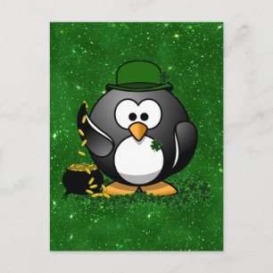 St. Patrick's Day Lucky Penguin with Pot Of Gold Postcard