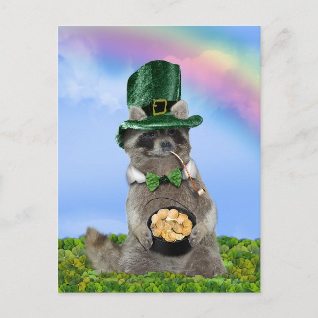 St Patrick's Day - Lucky Raccoon Postcard (Front)