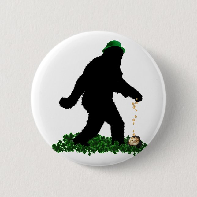 St Patrick's Day Lucky Sasquatch 2 Inch Round Button (Front)