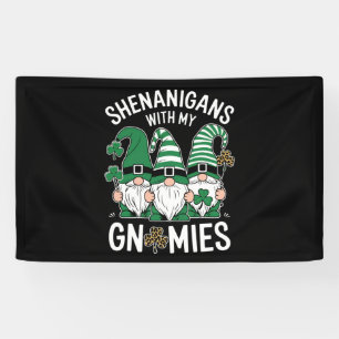 St Patricks Day Lucky Shamrock Leopard Gnomes Banner