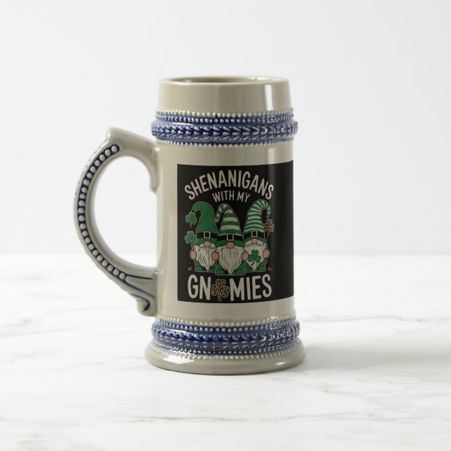 St Patricks Day Lucky Shamrock Leopard Gnomes  Beer Stein (Left)
