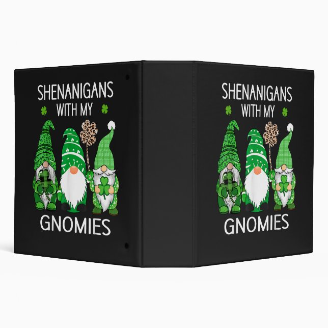St Patricks Day Lucky Shamrock Leopard Gnomes  Binder (Background)