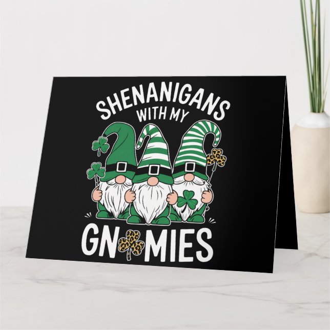 St Patricks Day Lucky Shamrock Leopard Gnomes  Card (Front)