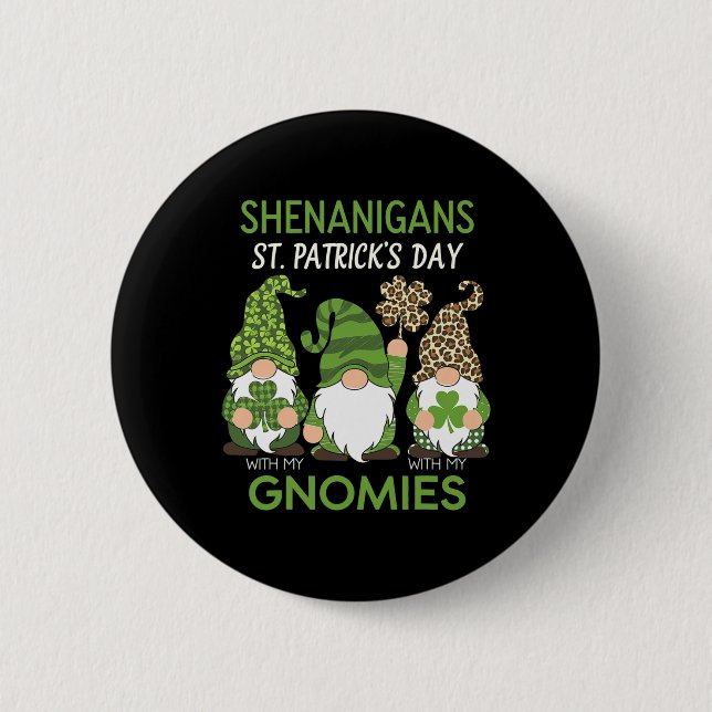 St Patricks Day Lucky Shamrock Leopard Gnomes Iris 2 Inch Round Button (Front)