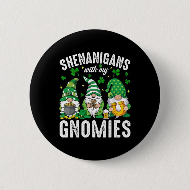 St Patricks Day Lucky Shamrock Leopard Gnomes Iris 2 Inch Round Button (Front)