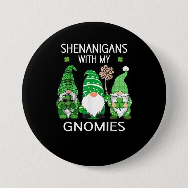 St Patricks day lucky Shamrock leopard gnomes Iris 3 Inch Round Button (Front)