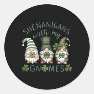 St Patricks Day Lucky Shamrock Leopard Gnomes Iris Classic Round Sticker