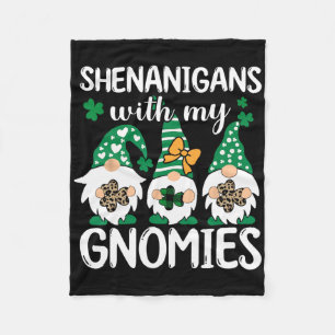 St Patricks Day Lucky Shamrock Leopard Gnomes Iris Fleece Blanket