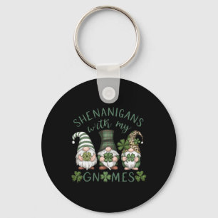 St Patricks Day Lucky Shamrock Leopard Gnomes Iris Keychain