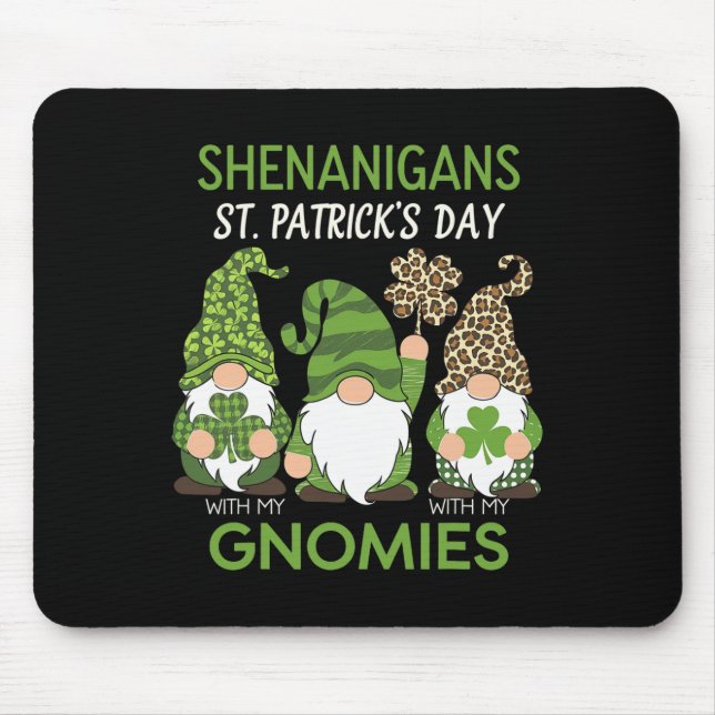 St Patricks Day Lucky Shamrock Leopard Gnomes Iris Mouse Pad (Front)