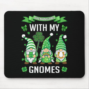 St Patricks Day Lucky Shamrock Leopard Gnomes Iris Mouse Pad