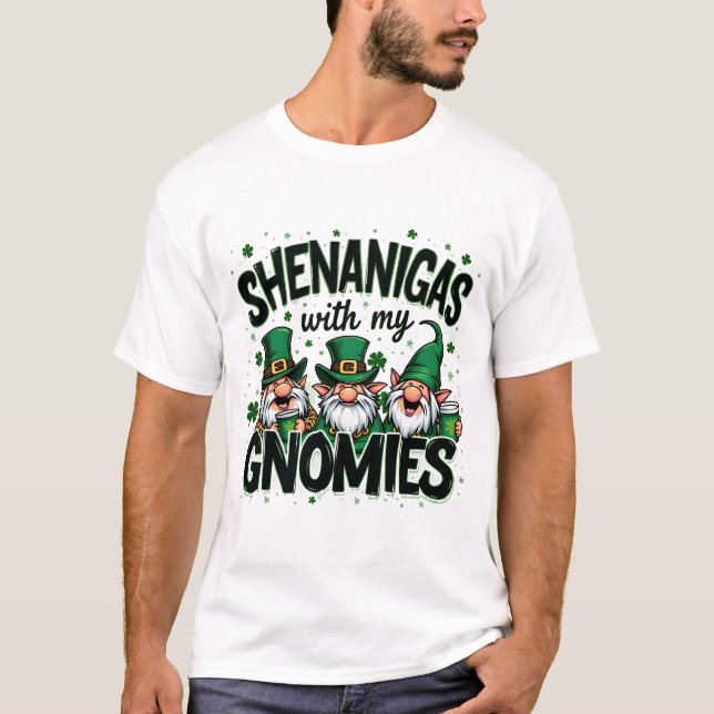 St Patricks day lucky Shamrock leopard gnomes Iris T-Shirt (Front)