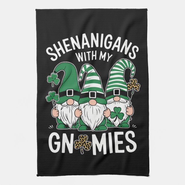 St Patricks Day Lucky Shamrock Leopard Gnomes  Kitchen Towel (Vertical)