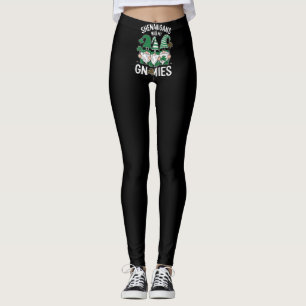 St Patricks Day Lucky Shamrock Leopard Gnomes  Leggings