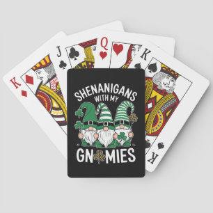 St Patricks Day Lucky Shamrock Leopard Gnomes Playing Cards